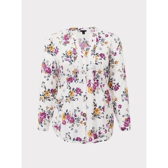 Torrid White Floral Challis Button Blouse Women's Plus Size 4 4X H14448 - Picture 3 of 11
